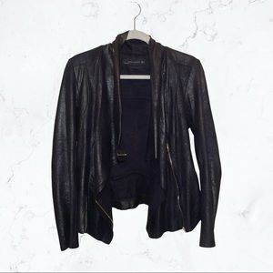 Zara Suede Leather Drape-Front Jacket